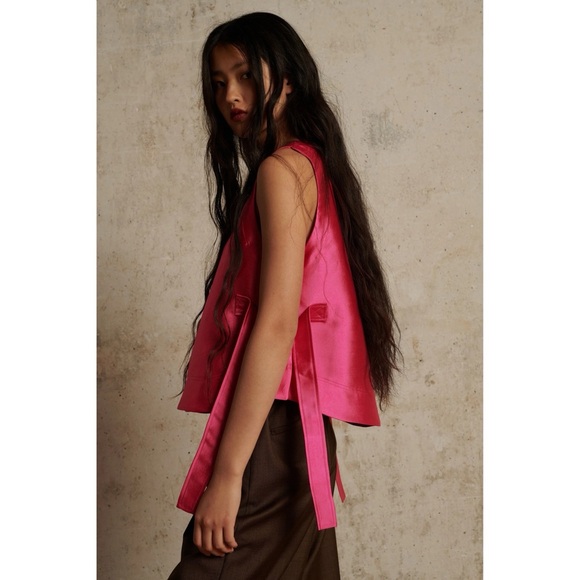 Soeur Tishka Structured Satin Shirt in Rose Size FR 34 - Picture 2 of 12